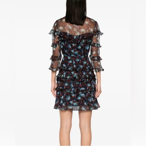 Saloni Tasha 100% Silk Tiered Navy and Red Printed Mini Dress - Picture 3 of 10